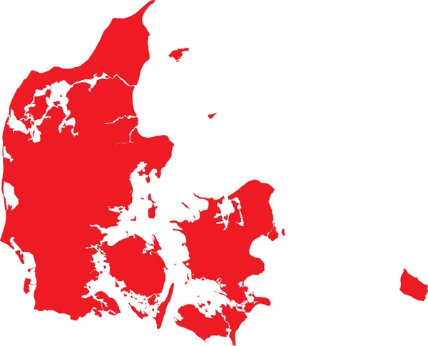 Red Cmyk Színes Részletes Lapos Stencil Térkép Európai Ország Dánia — Stock Vector