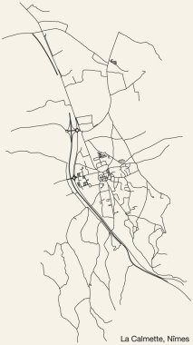Fransa 'nın NMES kentinin LA CALMETTE COMUNE haritasının ayrıntılı elle çizilmiş yol çizimleri ve sağlam arka planda isim etiketi