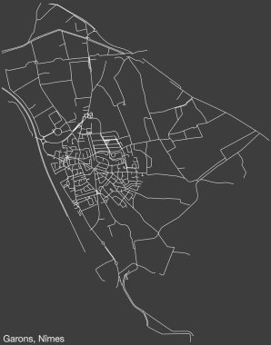 Fransa 'nın NMES kentinin GARONS COMUNE haritasının ayrıntılı elle çizilmiş yol haritası ve sağlam arka planda isim etiketi
