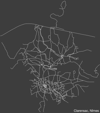 Fransa 'nın NMES kentinin CLARENSAC COMUNE haritasının ayrıntılı elle çizilmiş yol çizimleri ve sağlam arka planda isim etiketi