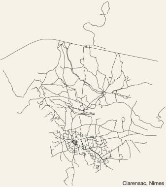 Fransa 'nın NMES kentinin CLARENSAC COMUNE haritasının ayrıntılı elle çizilmiş yol çizimleri ve sağlam arka planda isim etiketi