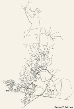 Fransa 'nın NMES kentinin NMES-2 CANTON kentsel yol haritasının ayrıntılı elle çizilmiş yol çizimleri ve sağlam arka planda isim etiketi