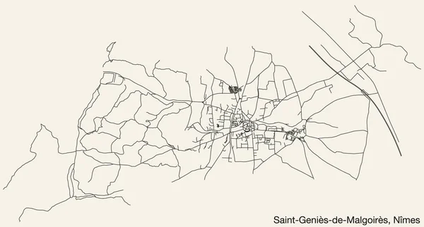 Detaillierte Handgezeichnete Straßenkarte Der Saint Genis Malgoirs Commune Der Französischen — Stockvektor