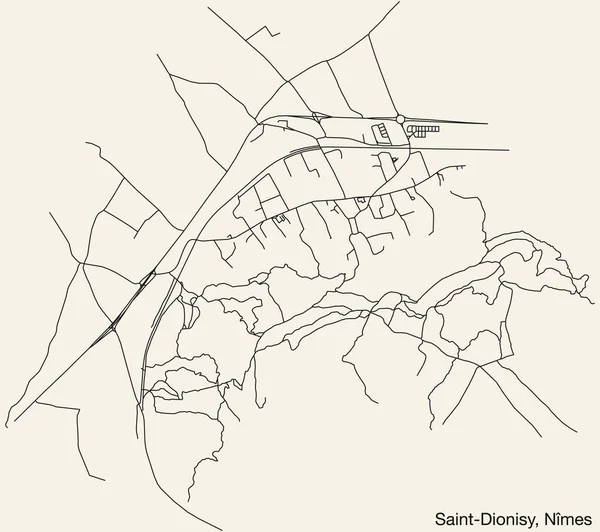 Detaillierte Handgezeichnete Straßenkarte Der Saint Dionisy Commune Der Französischen Stadt — Stockvektor