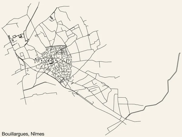 Detaillierte Handgezeichnete Straßenkarte Der Bouillargues Commune Der Französischen Stadt Nmes — Stockvektor