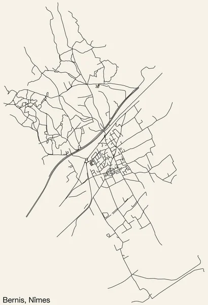 Detaillierte Handgezeichnete Stadtstraßennavigationskarte Der Bernis Commune Der Französischen Stadt Nmes — Stockvektor