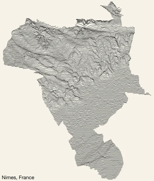 Topografisk Reliefkarta Över Staden Nmes Frankrike Med Fasta Konturlinjer Och — Stock vektor