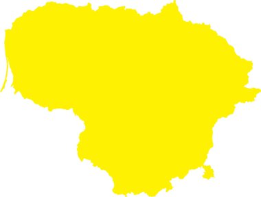 YELLOW CMYK rengi, şeffaf arkaplan üzerine Avrupa ülkesi LITHUANIA 'nın ayrıntılı düz şablon haritası