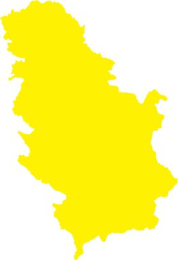 YELLOW CMYK rengi, şeffaf arkaplan üzerinde Avrupa ülkesi SERBIA 'nın (KOSOVO ile birlikte) ayrıntılı düz şablon haritası