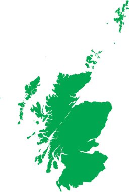 Avrupa ülkesi SCOTLAND 'ın şeffaf arkaplan üzerindeki yeşil CMYK rengi ayrıntılı düz şablon haritası