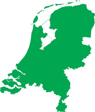 GREEN CMYK rengi, şeffaf arkaplan üzerinde Avrupa ülkesi NETHERLANDS 'ın ayrıntılı düz şablon haritası