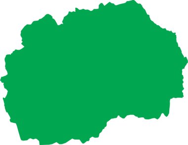GREEN CMYK rengi, şeffaf arkaplan üzerine Avrupa ülkesi Kuzey MACEDONIA 'nın ayrıntılı düz şablon haritası