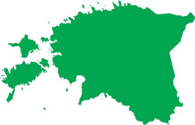 Avrupa ülkesi ESTONIA 'nın şeffaf arkaplan üzerindeki yeşil CMYK rengi ayrıntılı düz şablon haritası