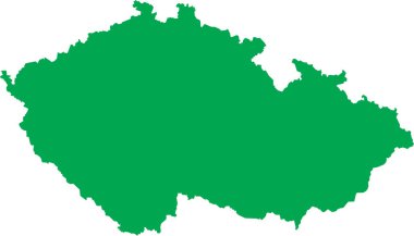 GREEN CMYK rengi, Avrupa ülkesi CZECH 'in şeffaf arkaplan üzerindeki düz şablon haritası
