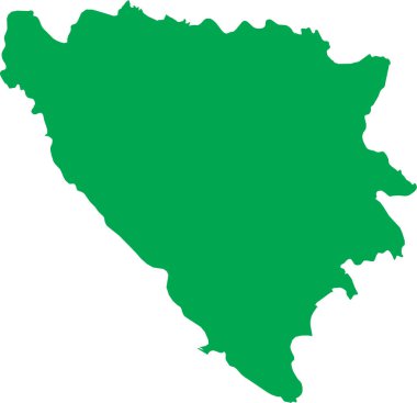 GREEN CMYK rengi, Avrupa ülkesi BOSNIA ve HERZEGOVINA 'nın şeffaf arkaplan üzerine ayrıntılı düz şablon haritası