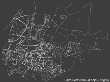 Fransa 'nın ANGERS kentinin SAINT-BARTHLEMY-D' ANJOU COMUNE haritasının ayrıntılı elle çizilmiş yol haritası ve sağlam arka planda isim etiketi