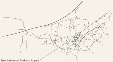 Fransa 'nın ANGERS kentinin SAINT-MARTIN-DU-DU-FOUILLOUX COMUNE haritasının ayrıntılı elle çizilmiş yol haritası ve sağlam arka plan üzerinde isim etiketi