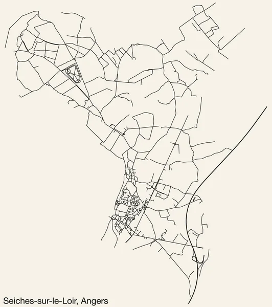 Detaillierte Handgezeichnete Straßenkarte Der Seiches Sur Loir Commune Der Französischen — Stockvektor