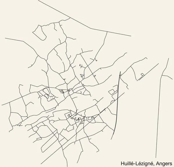Detaillierte Handgezeichnete Straßenkarte Der Huill Lzign Commune Der Französischen Stadt — Stockvektor
