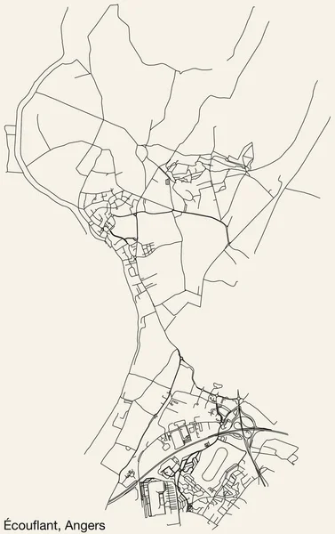 Detaillierte Handgezeichnete Straßenkarte Der Couflant Commune Der Französischen Stadt Angers — Stockvektor