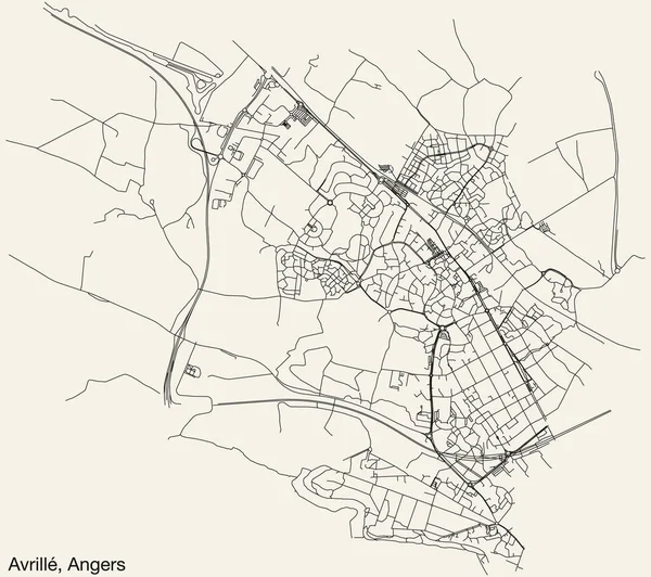 Detaillierte Handgezeichnete Straßenkarte Der Avrill Commune Der Französischen Stadt Angers — Stockvektor