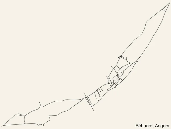 Fransa Nın Angers Şehrinin Bhuard Comune Haritasının Ayrıntılı Elle Çizilmiş — Stok Vektör