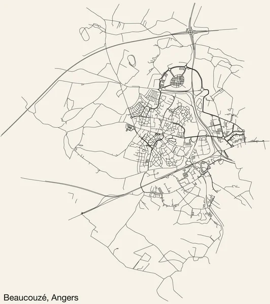 Detaillierte Handgezeichnete Straßenkarte Der Beaucouz Commune Der Französischen Stadt Angers — Stockvektor
