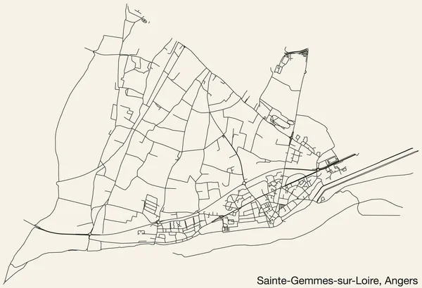 Detaillierte Handgezeichnete Straßenkarte Der Sainte Gemmes Sur Loire Commune Der — Stockvektor