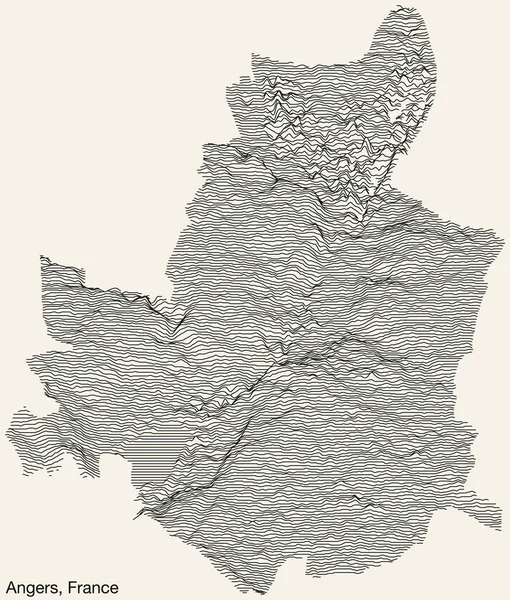 Topograficzna Mapa Miasta Angers Francja Liniowymi Liniami Konturu Identyfikatorem Vintage — Wektor stockowy