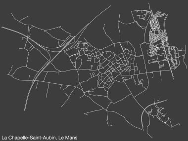Fransa 'nın LE MANS şehrinin LA CHAPELLE-SAINT-AUBIN KOMUNE haritasının ayrıntılı elle çizilmiş yol haritası ve sağlam arka planda isim etiketi