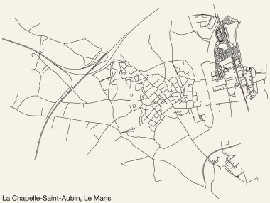 Fransa 'nın LE MANS şehrinin LA CHAPELLE-SAINT-AUBIN KOMUNE haritasının ayrıntılı elle çizilmiş yol haritası ve sağlam arka planda isim etiketi