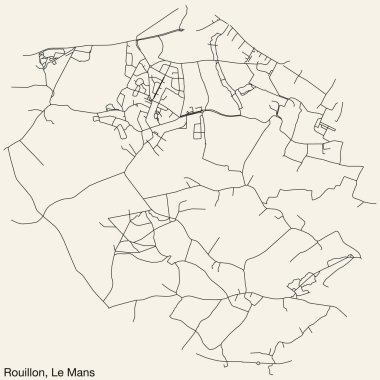 Fransa 'nın LE MANS şehrinin ROUILLON COMUNE haritasının ayrıntılı elle çizilmiş yol haritası ve sağlam arka planda isim etiketi