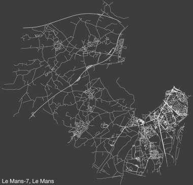 Fransa 'nın LE MANS-7 CANTON şehrinin elle çizilmiş yol haritası ve sağlam arka planda isim etiketi var.