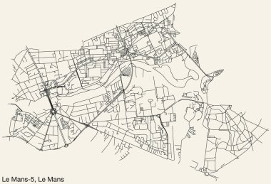 Fransa 'nın LE MANS-5 CANTON kentinin elle çizilmiş yol haritası ve sağlam arka planda isim etiketi var.