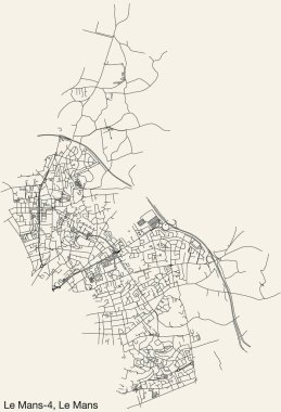 Fransa 'nın LE MANS-4 CANTON kentinin elle çizilmiş yol haritası ve sağlam arka planda isim etiketi var.