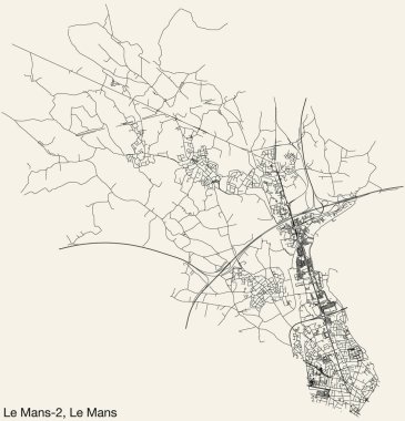 Fransa 'nın LE MANS-2 CANTON kentinin elle çizilmiş yol haritası ve sağlam arka planda isim etiketi var.