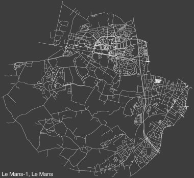 Fransa 'nın LE MANS, Fransa şehrinin elle çizilmiş yol haritası ve sağlam bir arka planda isim etiketi olan LE MANS-1 CANTON' u.