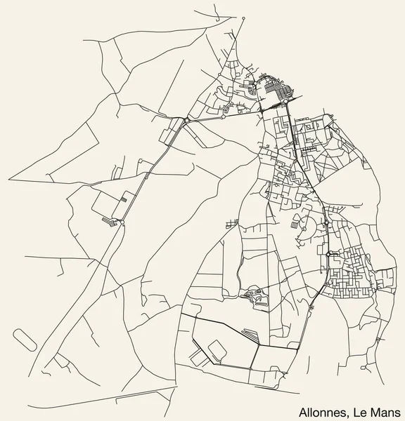Mapa Carreteras Urbanas Navegación Dibujadas Mano Detalladas Allonnes Commune Ciudad — Vector de stock