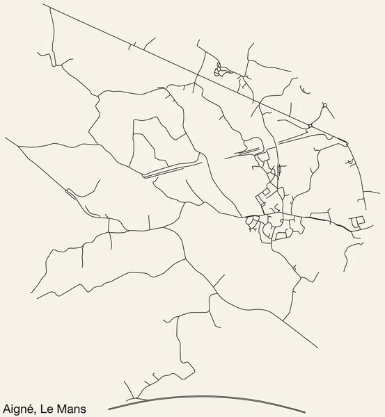 Detaillierte Handgezeichnete Straßenkarte Der Aign Commune Der Französischen Stadt Mans — Stockvektor