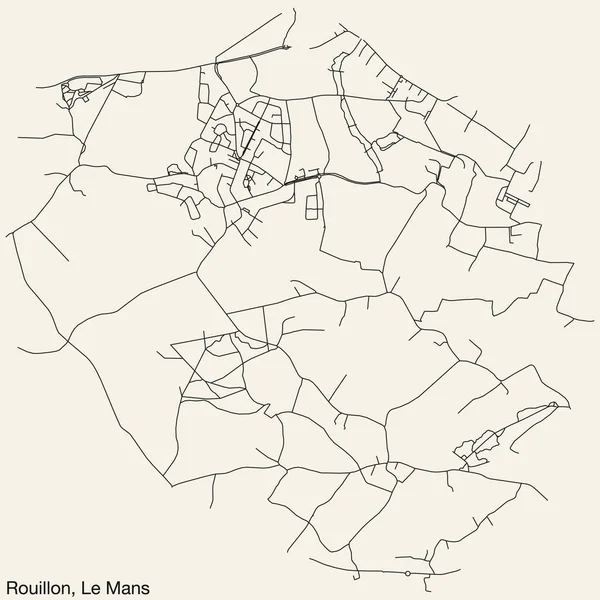 Mapa Detalhado Estradas Rua Urbanas Navegação Desenhadas Mão Comune Rouillon — Vetor de Stock