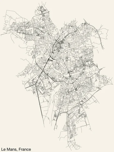Mapa Carreteras Urbanas Navegación Dibujado Mano Detallado Ciudad Francesa Mans — Vector de stock