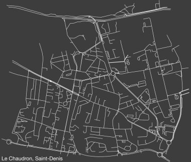 Fransa 'nın SaINT-DENIS (LA RUNION) şehrinin Çeyreği, Fransa' nın sağlam arka plan üzerinde canlı yol çizgileri ve isim etiketi bulunan LE CHAUDRON 'un ayrıntılı elle çizilmiş yol haritası