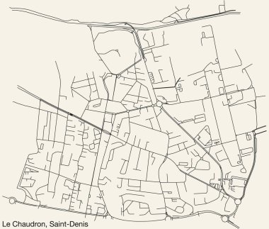 Fransa 'nın SaINT-DENIS (LA RUNION) şehrinin Çeyreği, Fransa' nın sağlam arka plan üzerinde canlı yol çizgileri ve isim etiketi bulunan LE CHAUDRON 'un ayrıntılı elle çizilmiş yol haritası