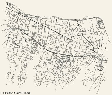 Fransa 'nın SaINT-DENIS (LA RUNION) şehrinin LE BUTOR çeyreğinin ayrıntılı el çizimi şehir yolları haritası ve sağlam arka plan üzerinde isim etiketi