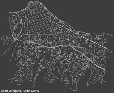 Fransa 'nın SaINT-DENIS (LA RUNION) şehrinin SAINT-JACQUES QuARTER bölgesinin elle çizilmiş yol haritası ve sağlam arka plan üzerinde isim etiketi