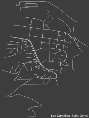 Fransa 'nın SaINT-DENIS (LA RUNION) şehrinin LES CAMLIAS QuARTER' ının elle çizilmiş yol haritası ve sağlam arka plan üzerinde isim etiketi