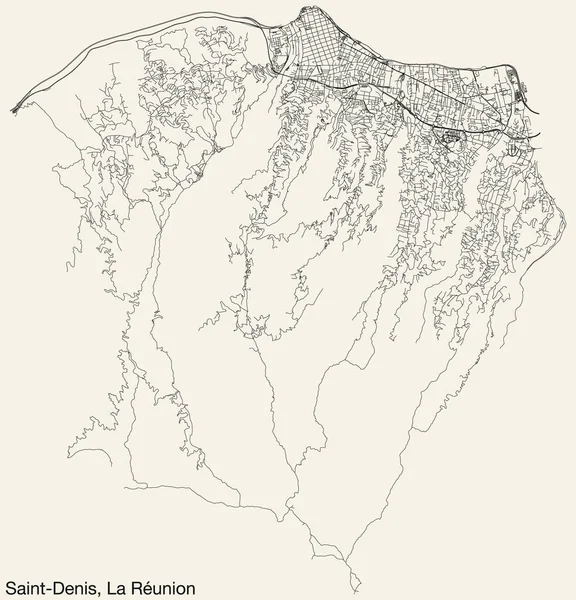 Detailní Ručně Kreslená Navigační Mapa Francouzského Města Saint Denis Runion — Stockový vektor