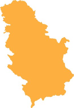 ORANGE CMYK rengi, şeffaf arkaplan üzerinde Avrupa ülkesi SERBIA 'nın (KOSOVO ile birlikte) ayrıntılı düz şablon haritası