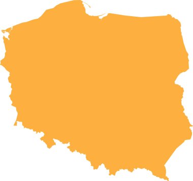 ORANGE CMYK rengi, Avrupa ülkesi POLAND 'ın şeffaf arkaplan üzerindeki düz şablon haritası