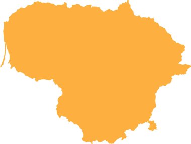 ORANGE CMYK rengi, şeffaf arkaplan üzerine Avrupa ülkesi LITHUANIA 'nın ayrıntılı düz şablon haritası